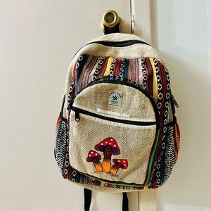 ⭐️Hemp Backpack with Mushroom Design - Multicolor